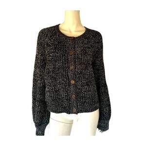 THE GREAT. Black and White Cardigan Sweater